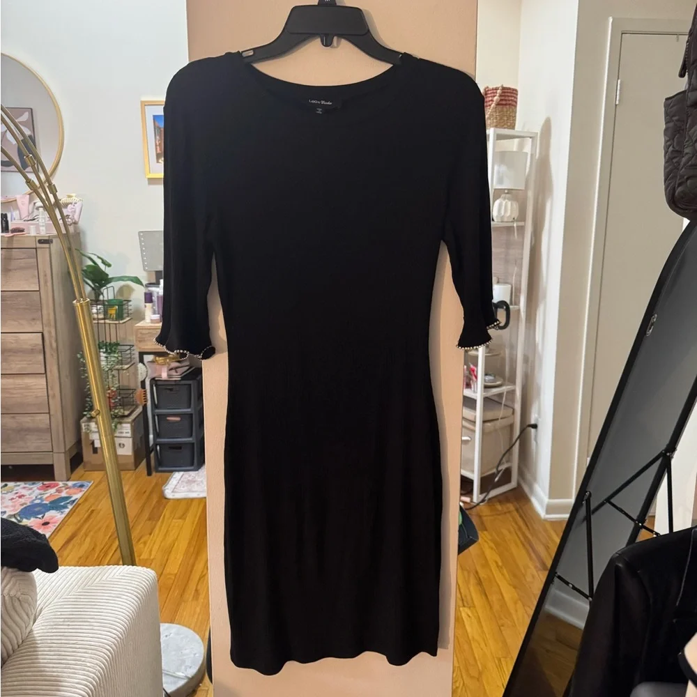 Lea & Viola Black Ribbed Long Sleeve Midi Dress